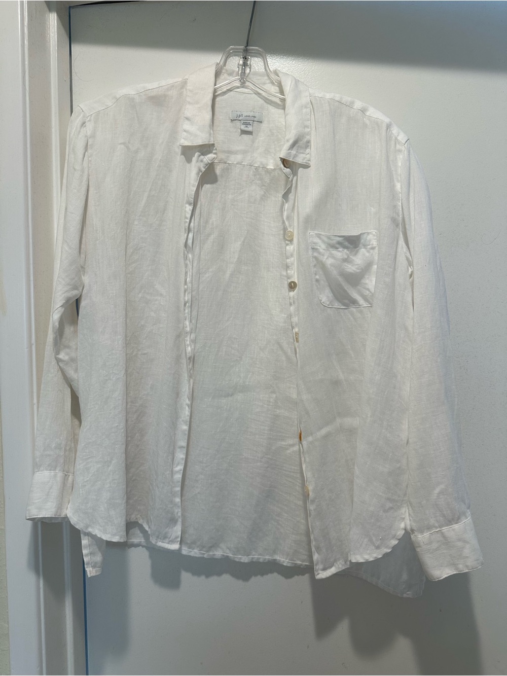 J. Jill Love Linen White Casual Button-Down Shirt 10% Linen Size XS